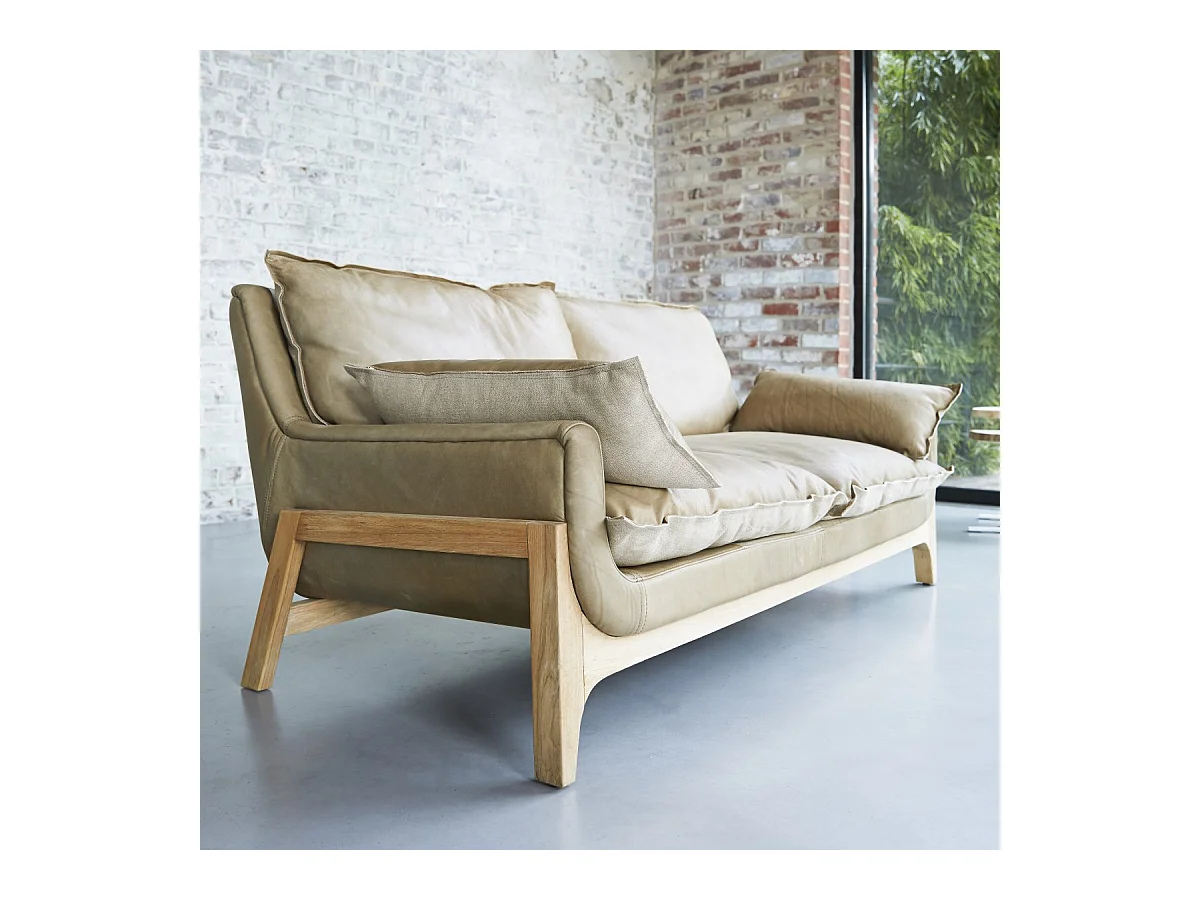 Sofa aus hochwertigem Leder und massivem Eichenholz Woodnest Cheyenne