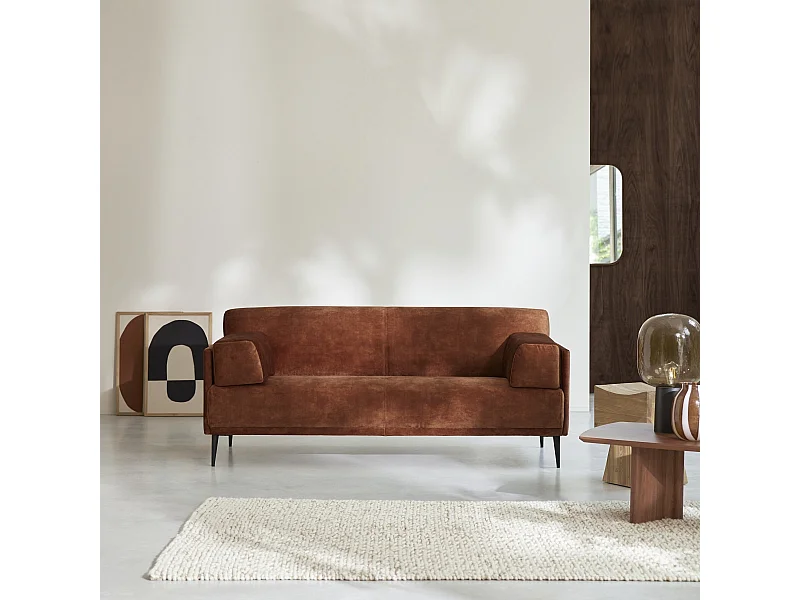 3-Sitzer-Sofa Finn aus terracottafarbenem Samt