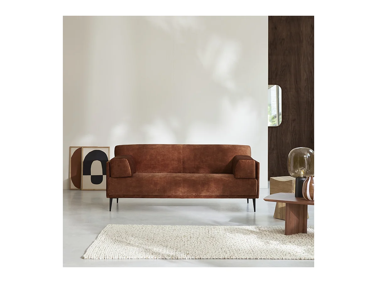 3-Sitzer-Sofa Finn aus terracottafarbenem Samt