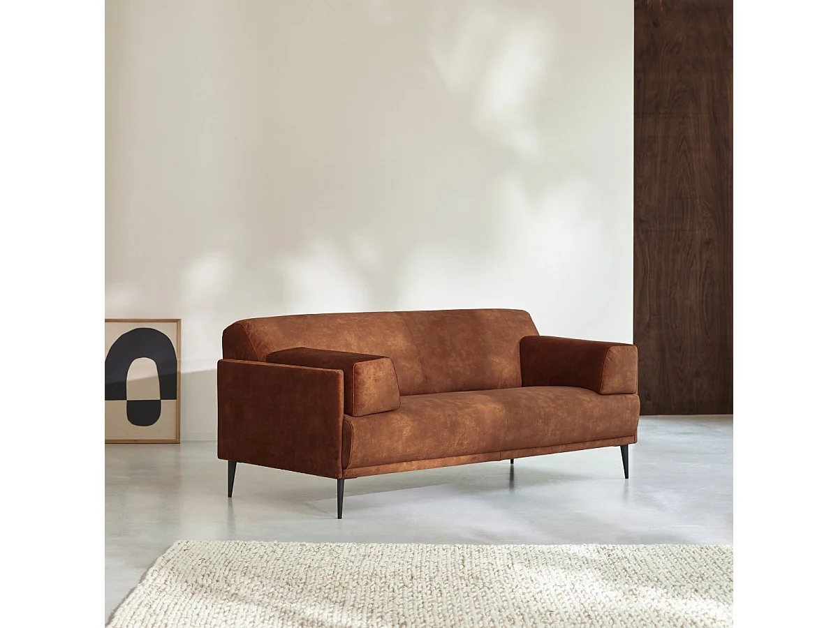 3-Sitzer-Sofa Finn aus terracottafarbenem Samt