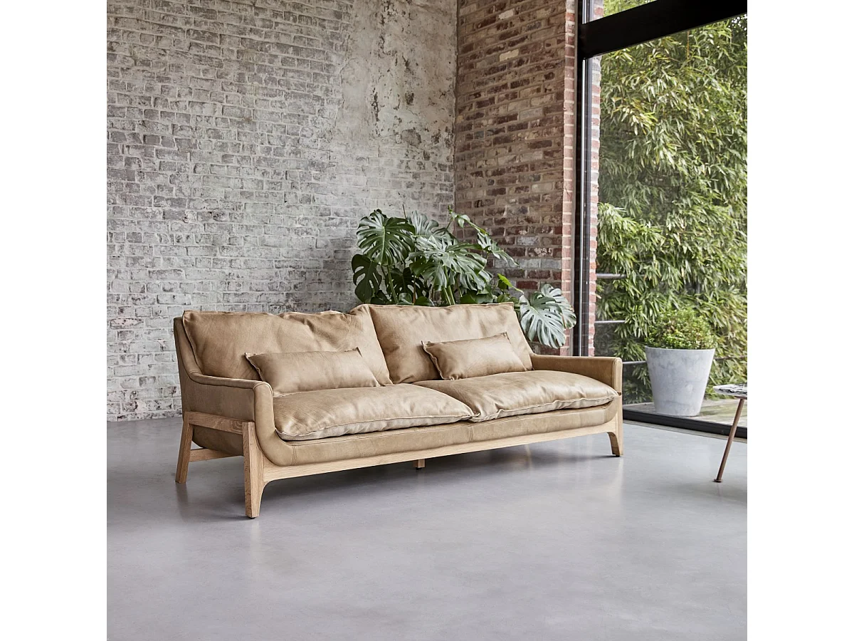 Sofa 3-Sitzer aus Leder und Leinen Woodnest Cheyenne