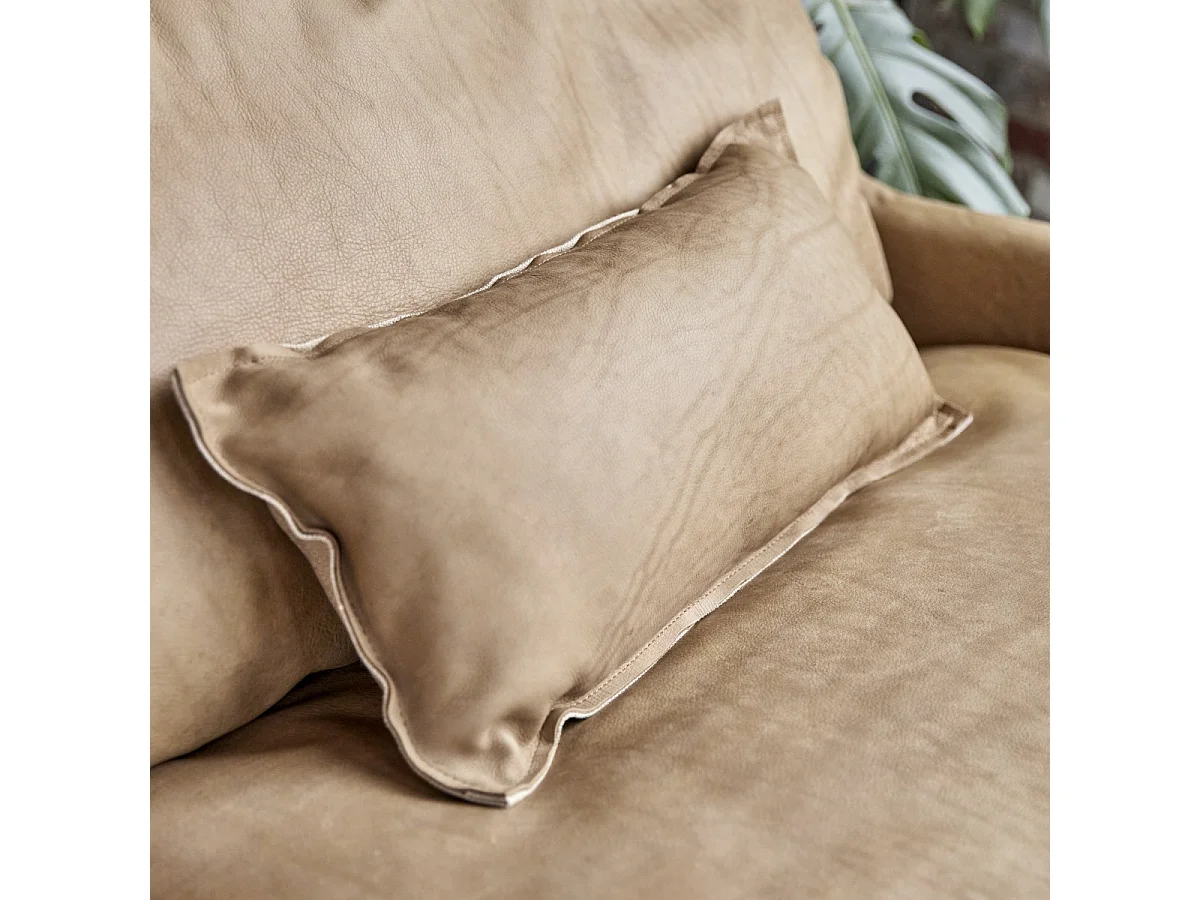 Sofa 3-Sitzer aus Leder und Leinen Woodnest Cheyenne