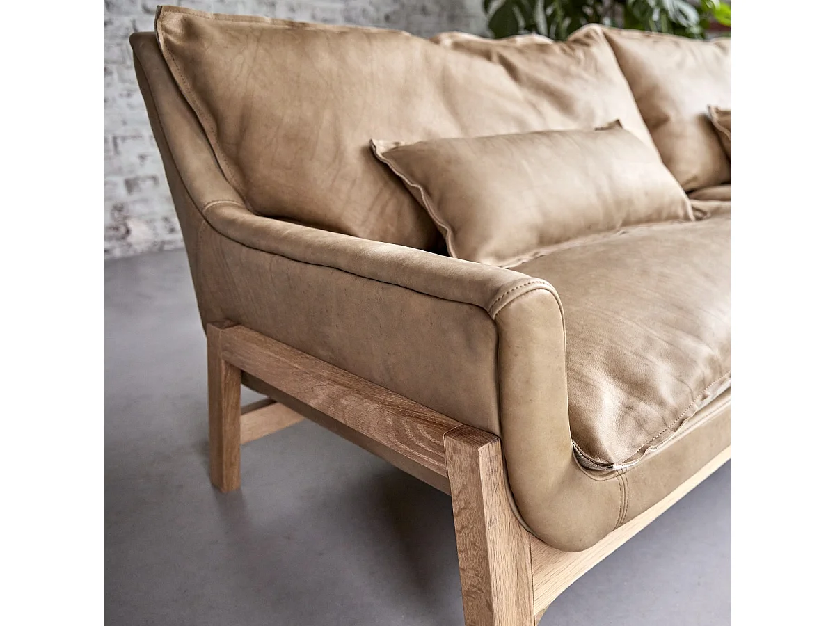 Sofa 3-Sitzer aus Leder und Leinen Woodnest Cheyenne