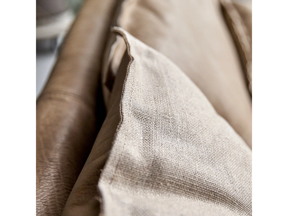 Sofa 3-Sitzer aus Leder und Leinen Woodnest Cheyenne