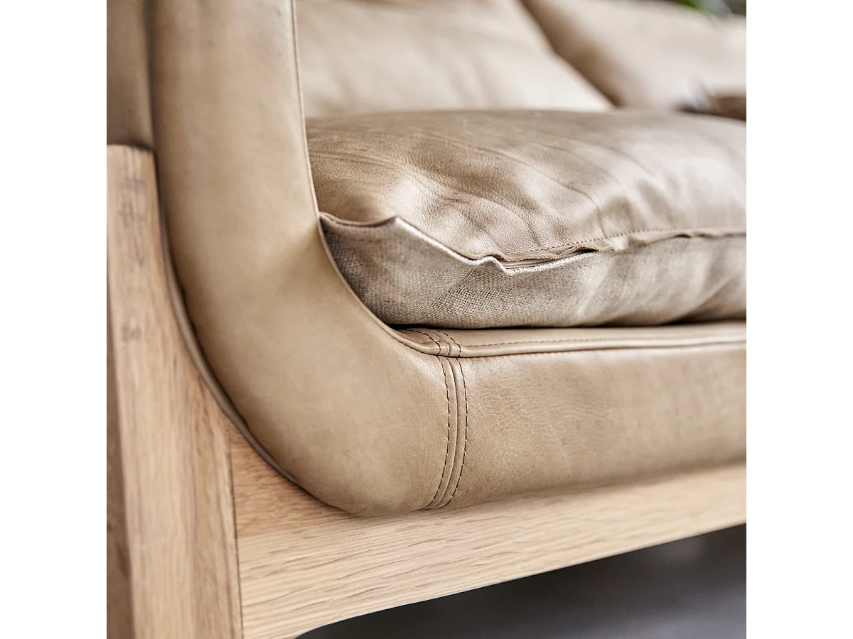 Sofa 3-Sitzer aus Leder und Leinen Woodnest Cheyenne