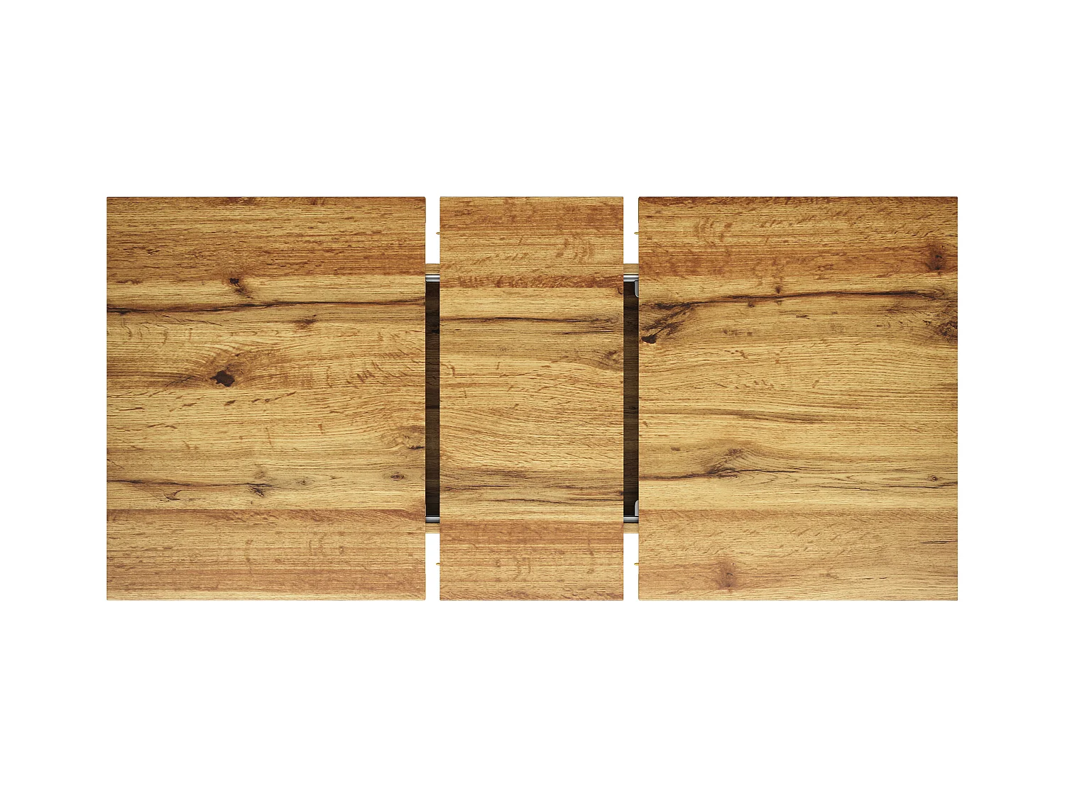 Table à manger extensible avec plateau en MDF grain de bois et pieds en fer noir