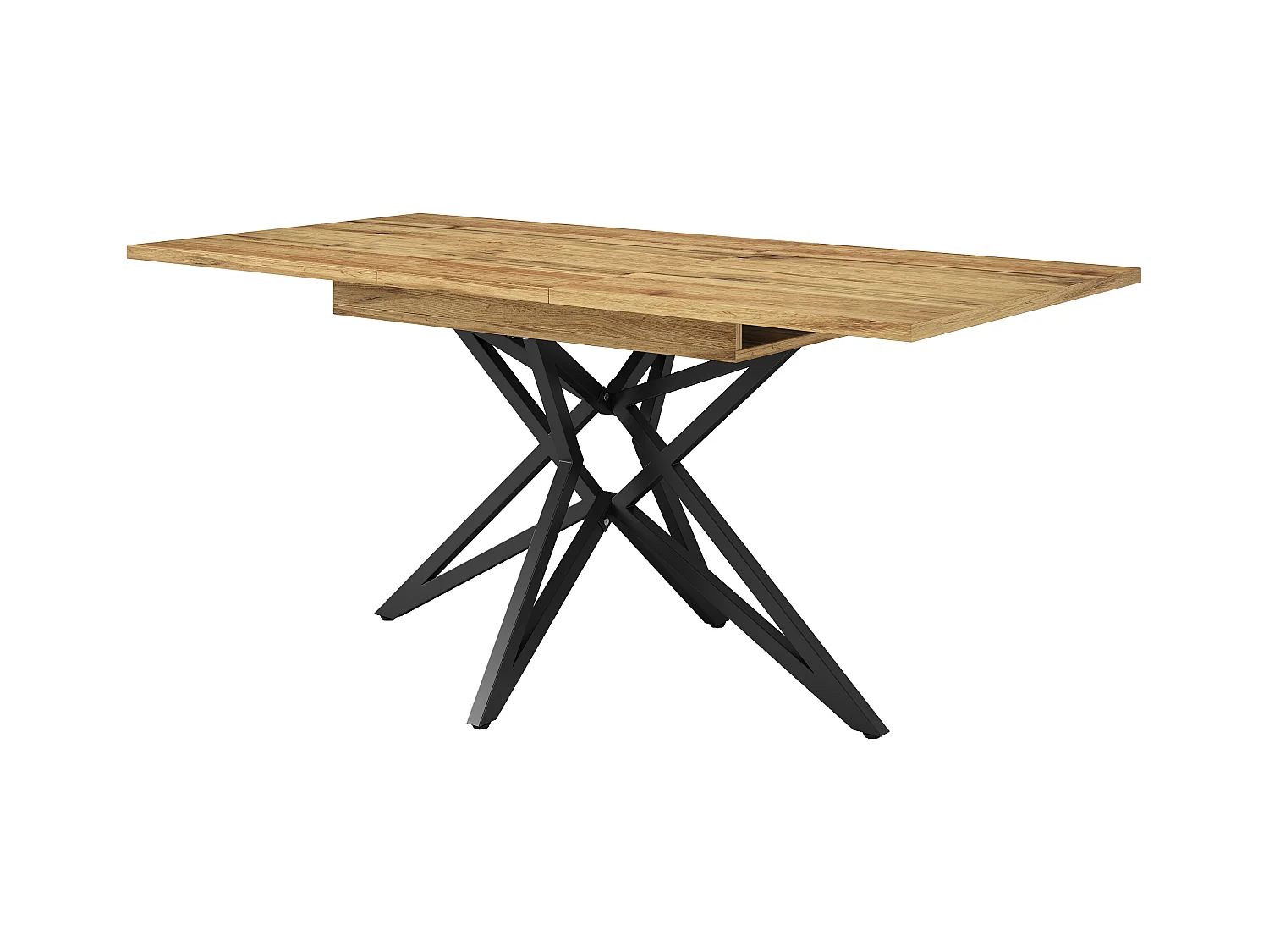 Table à manger extensible avec plateau en MDF grain de bois et pieds en fer noir