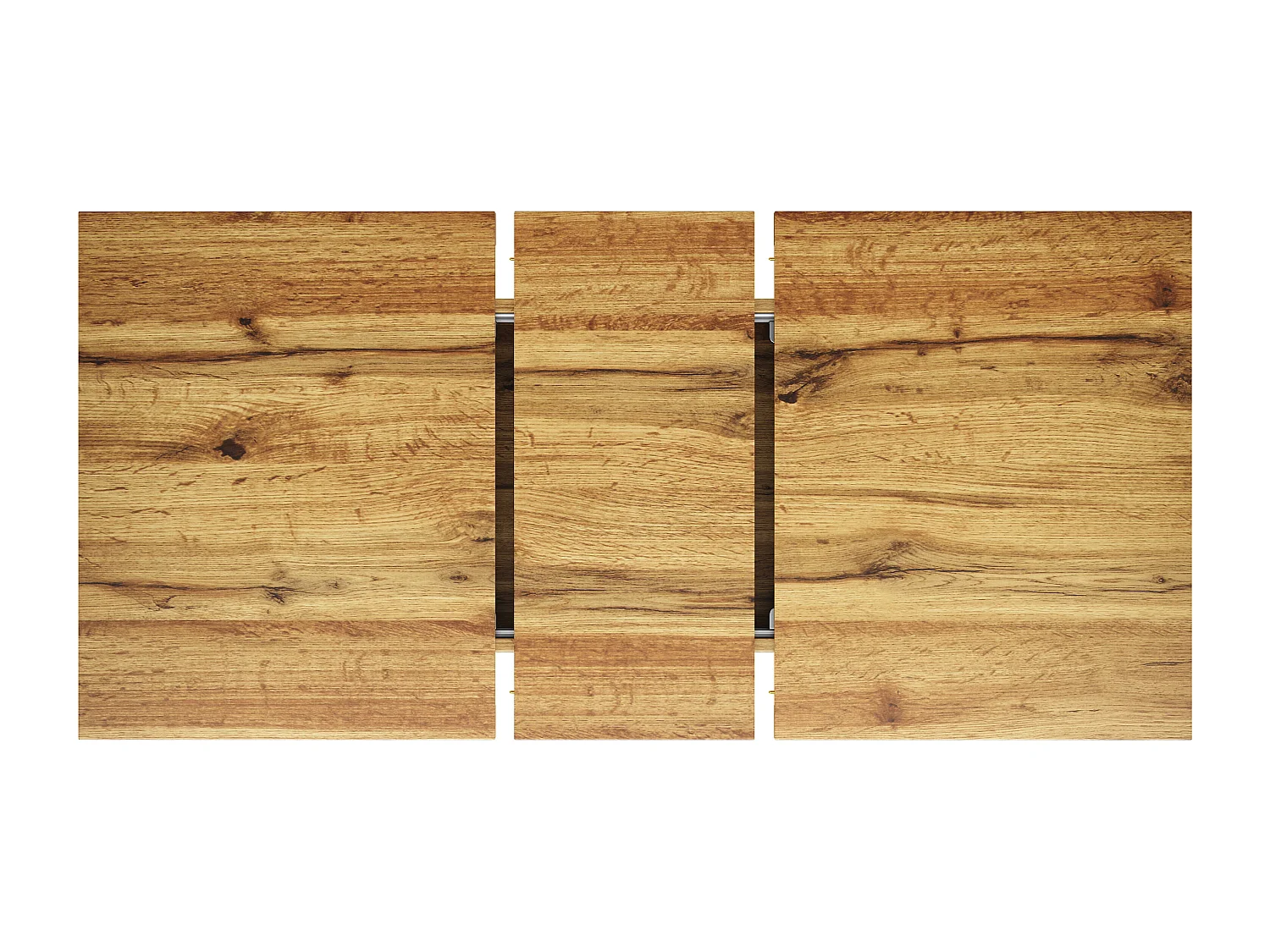 Table à manger extensible avec plateau en MDF grain de bois et pieds en fer noir