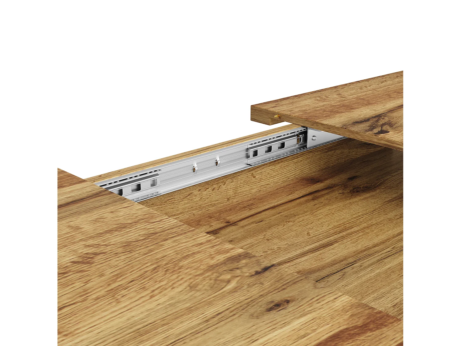 Table à manger extensible avec plateau en MDF grain de bois et pieds en fer noir