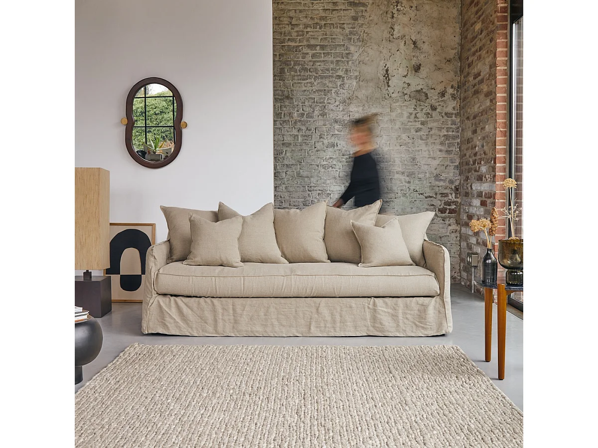 Sofa Ariane aus naturbelassenem Leinen, 5-Sitzer