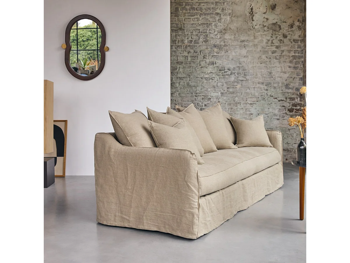 Sofa Ariane aus naturbelassenem Leinen, 5-Sitzer