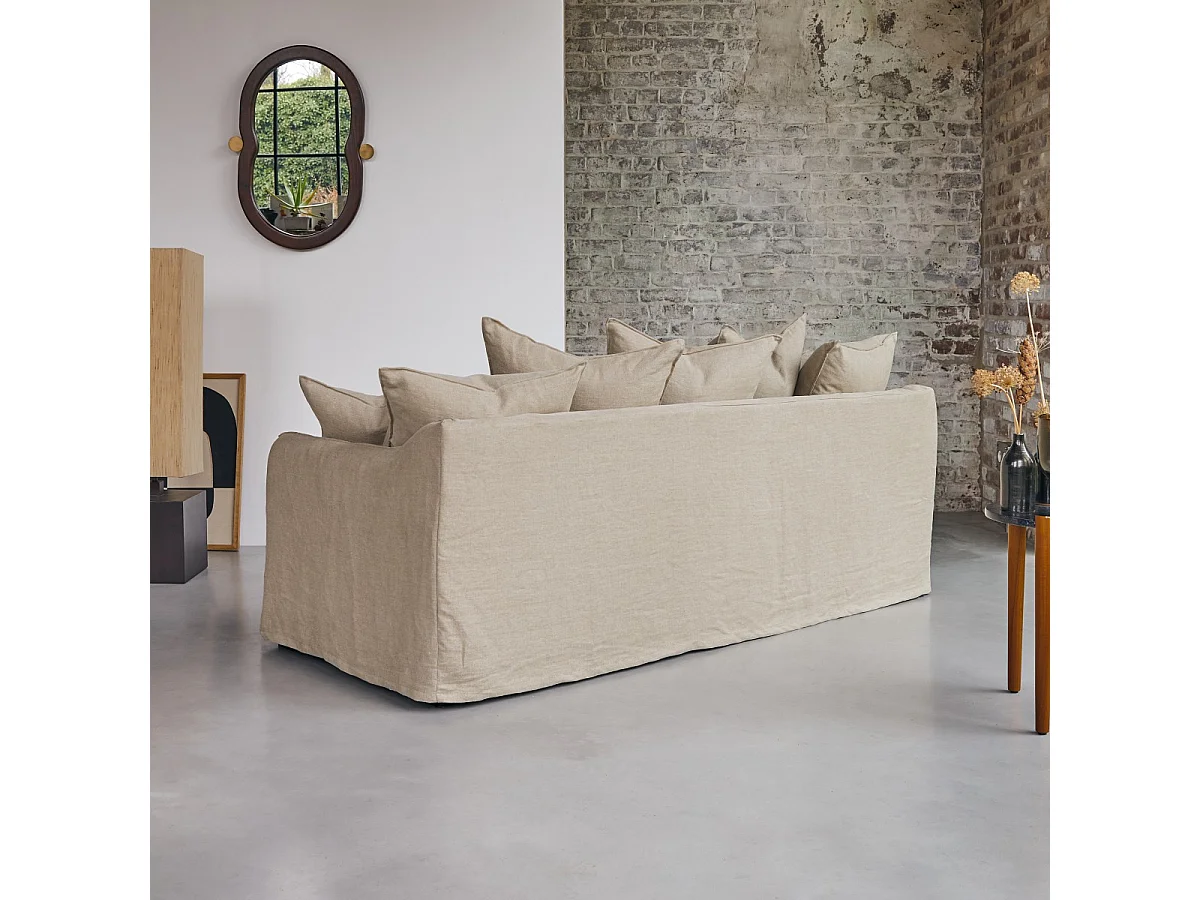 Sofa Ariane aus naturbelassenem Leinen, 5-Sitzer