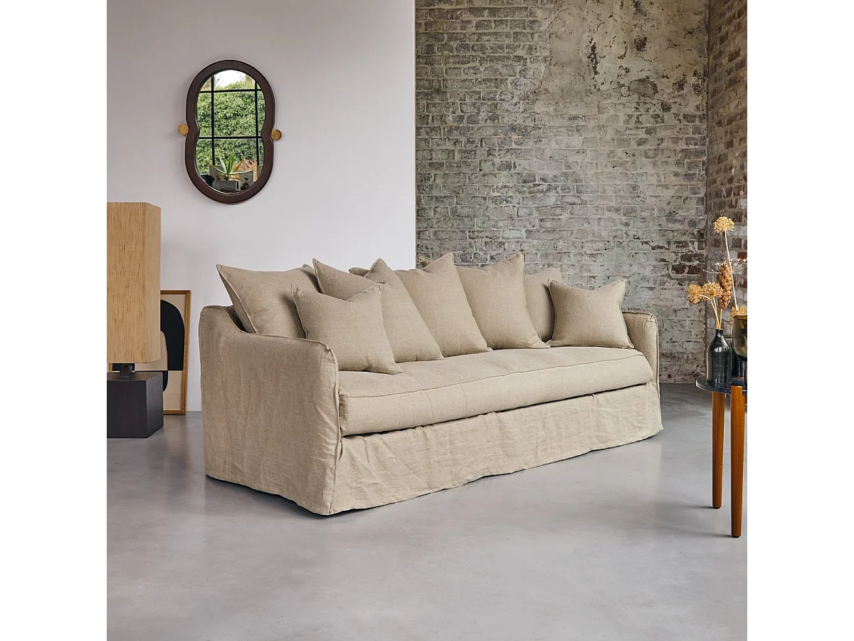 Sofa Ariane aus naturbelassenem Leinen, 5-Sitzer
