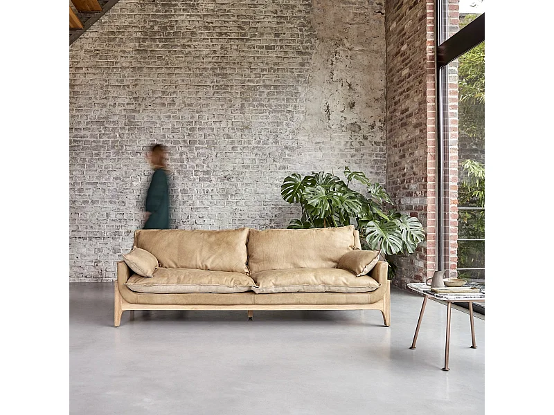 Divano in pelle e lino Woodnest Cheyenne 3 posti