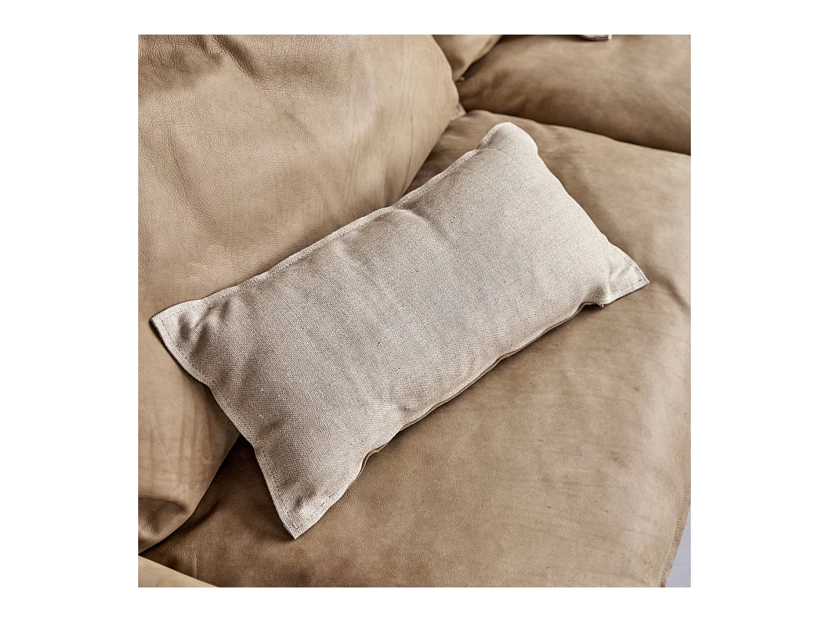 Sofa 3-Sitzer aus Leder und Leinen Woodnest Cheyenne