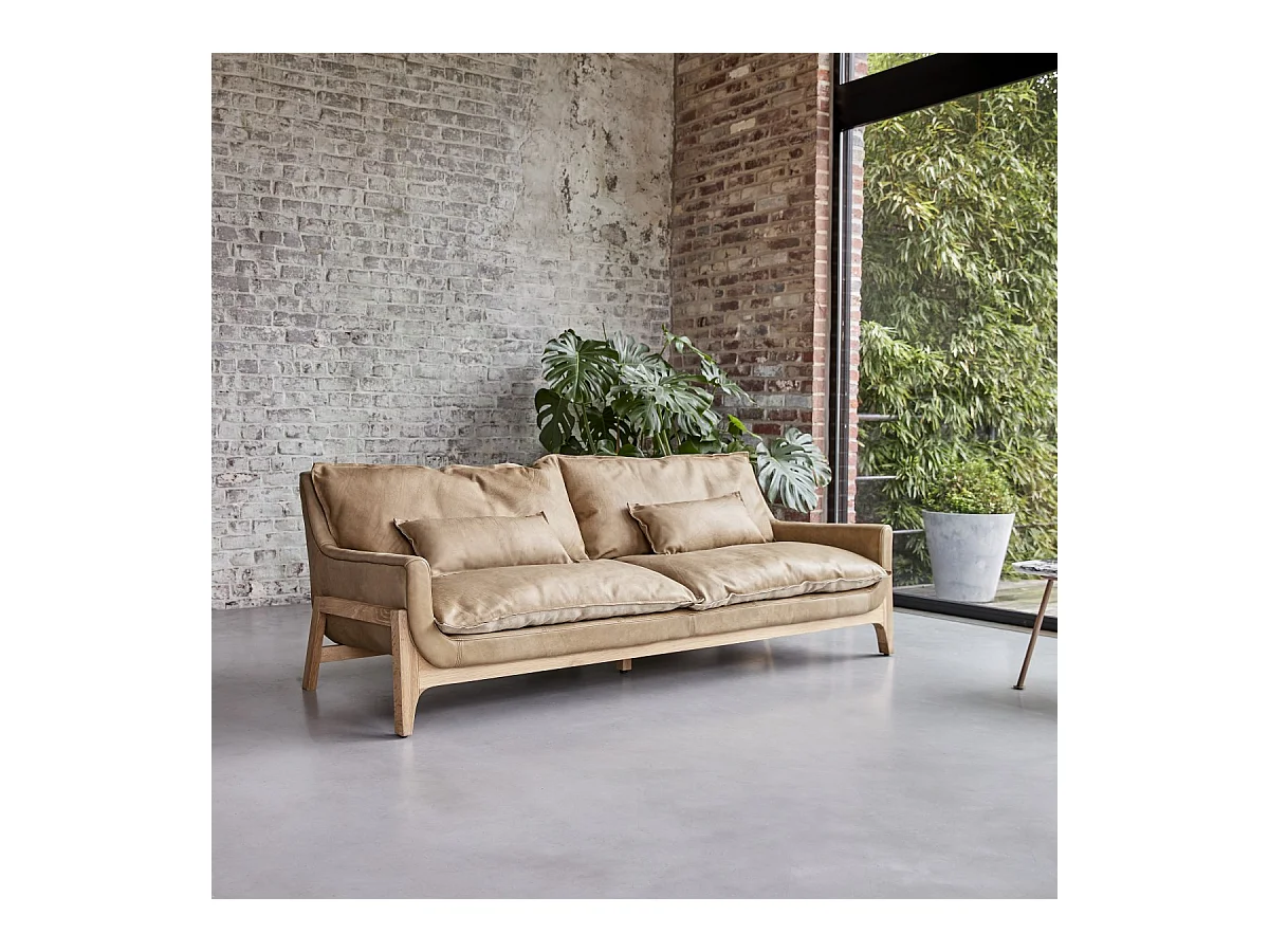 Sofa 3-Sitzer aus Leder und Leinen Woodnest Cheyenne