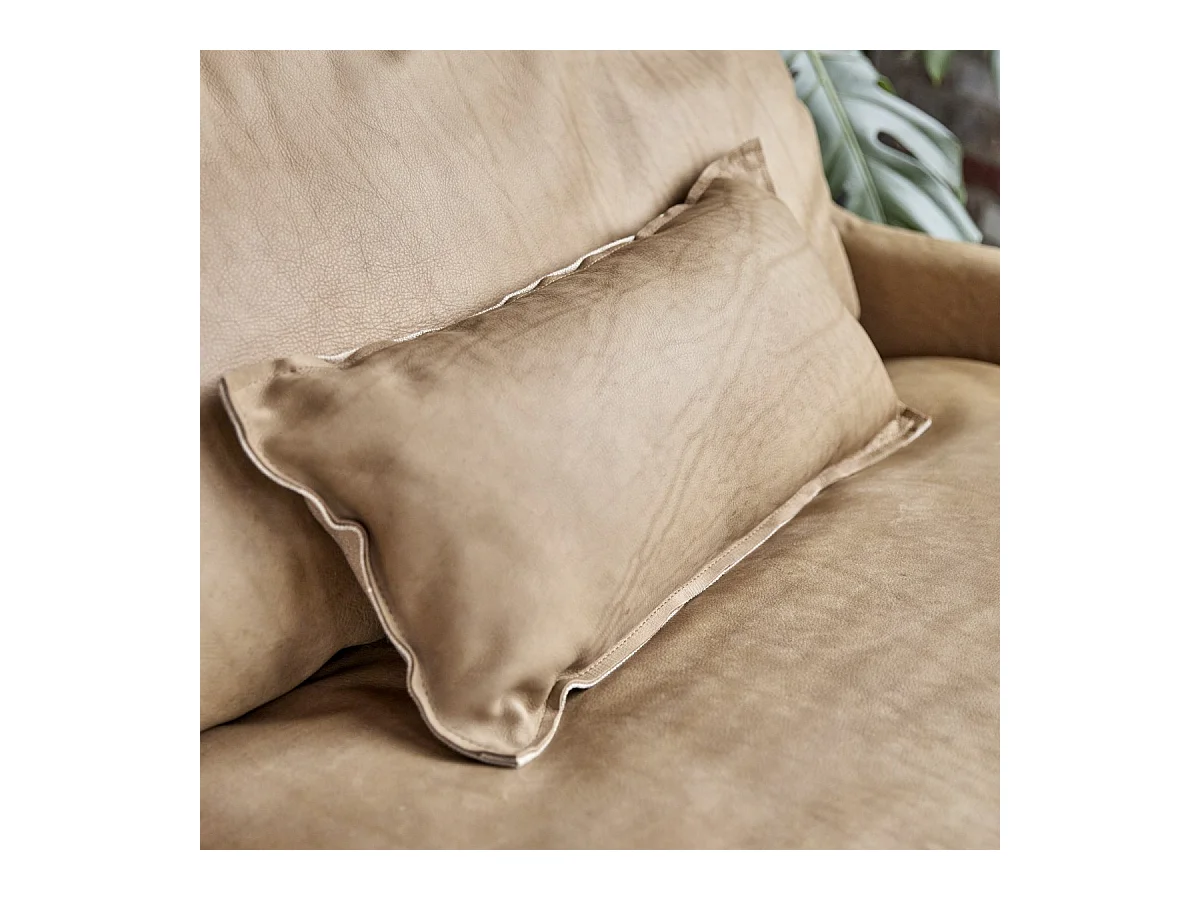 Sofa 3-Sitzer aus Leder und Leinen Woodnest Cheyenne