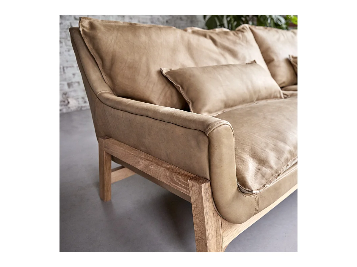 Sofa 3-Sitzer aus Leder und Leinen Woodnest Cheyenne