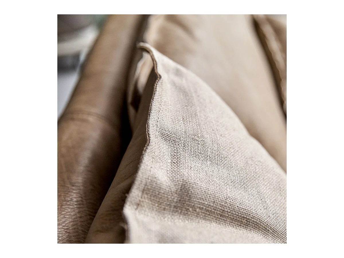 Sofa 3-Sitzer aus Leder und Leinen Woodnest Cheyenne