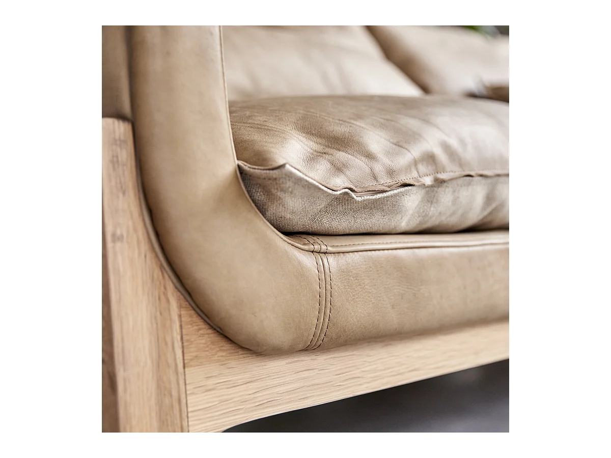 Sofa 3-Sitzer aus Leder und Leinen Woodnest Cheyenne