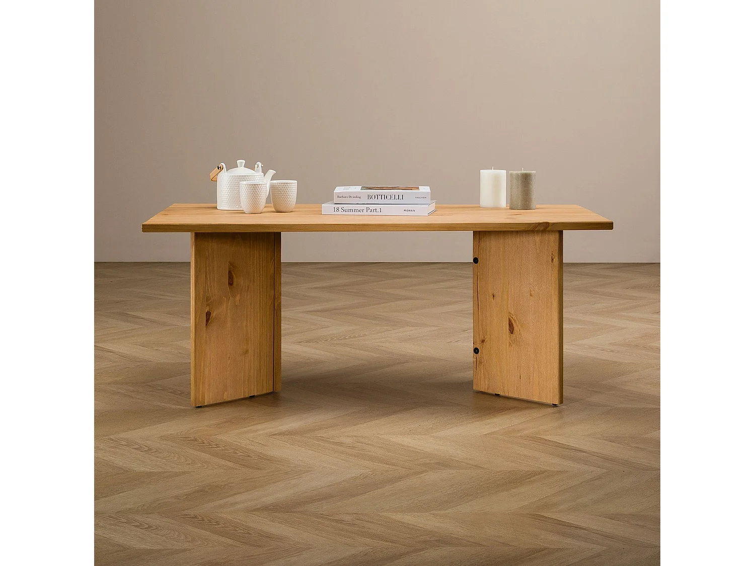 Table basse MESA pour salon en bois massif finition laquée, Design rectangulaire moderne, Pieds angulaires, 110 x 45 x 60 cm