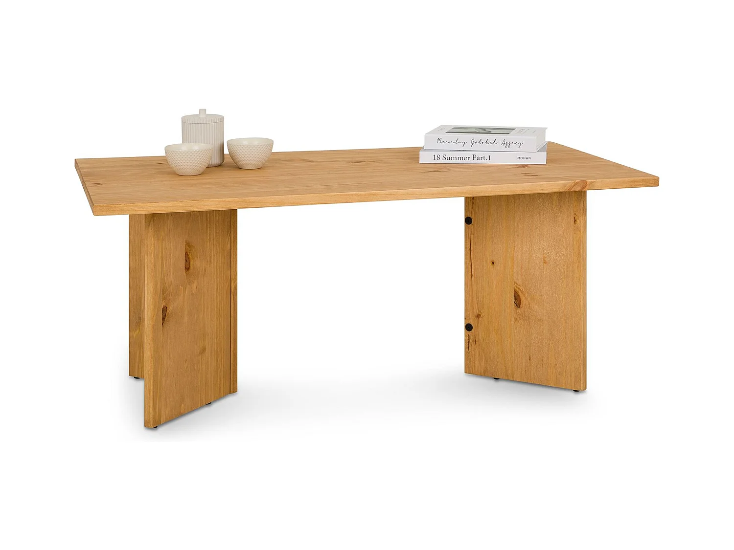 Table basse MESA pour salon en bois massif finition laquée, Design rectangulaire moderne, Pieds angulaires, 110 x 45 x 60 cm