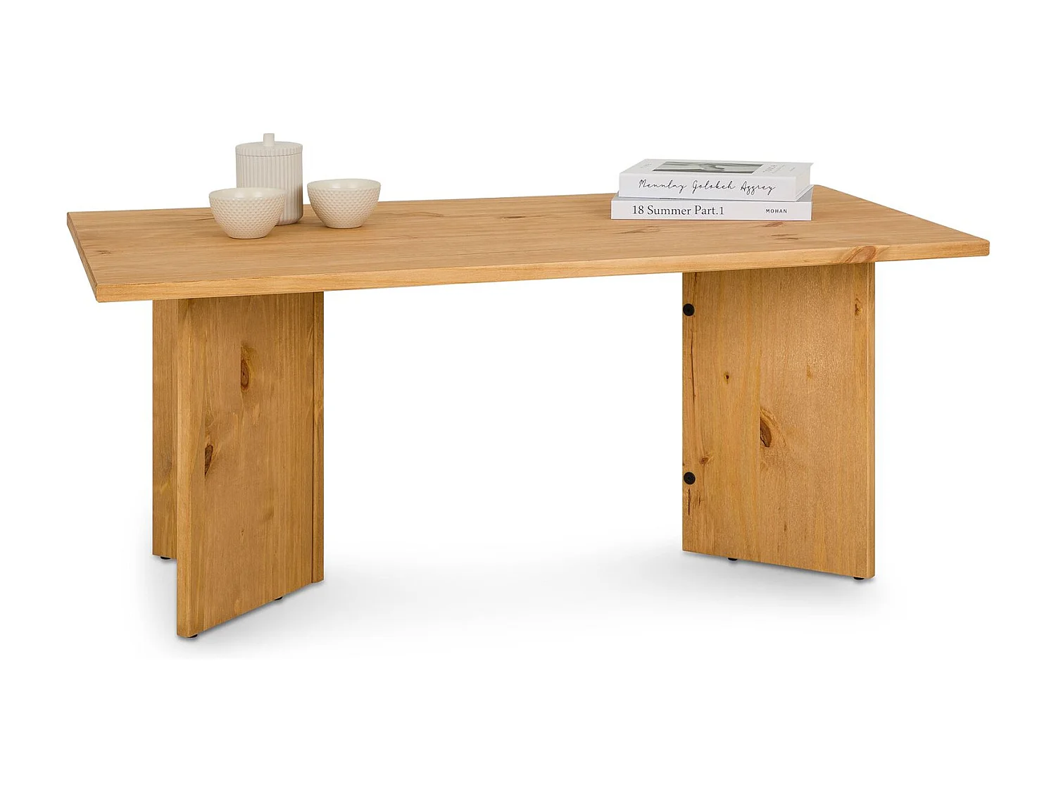 Table basse MESA pour salon en bois massif finition laquée, Design rectangulaire moderne, Pieds angulaires, 110 x 45 x 60 cm