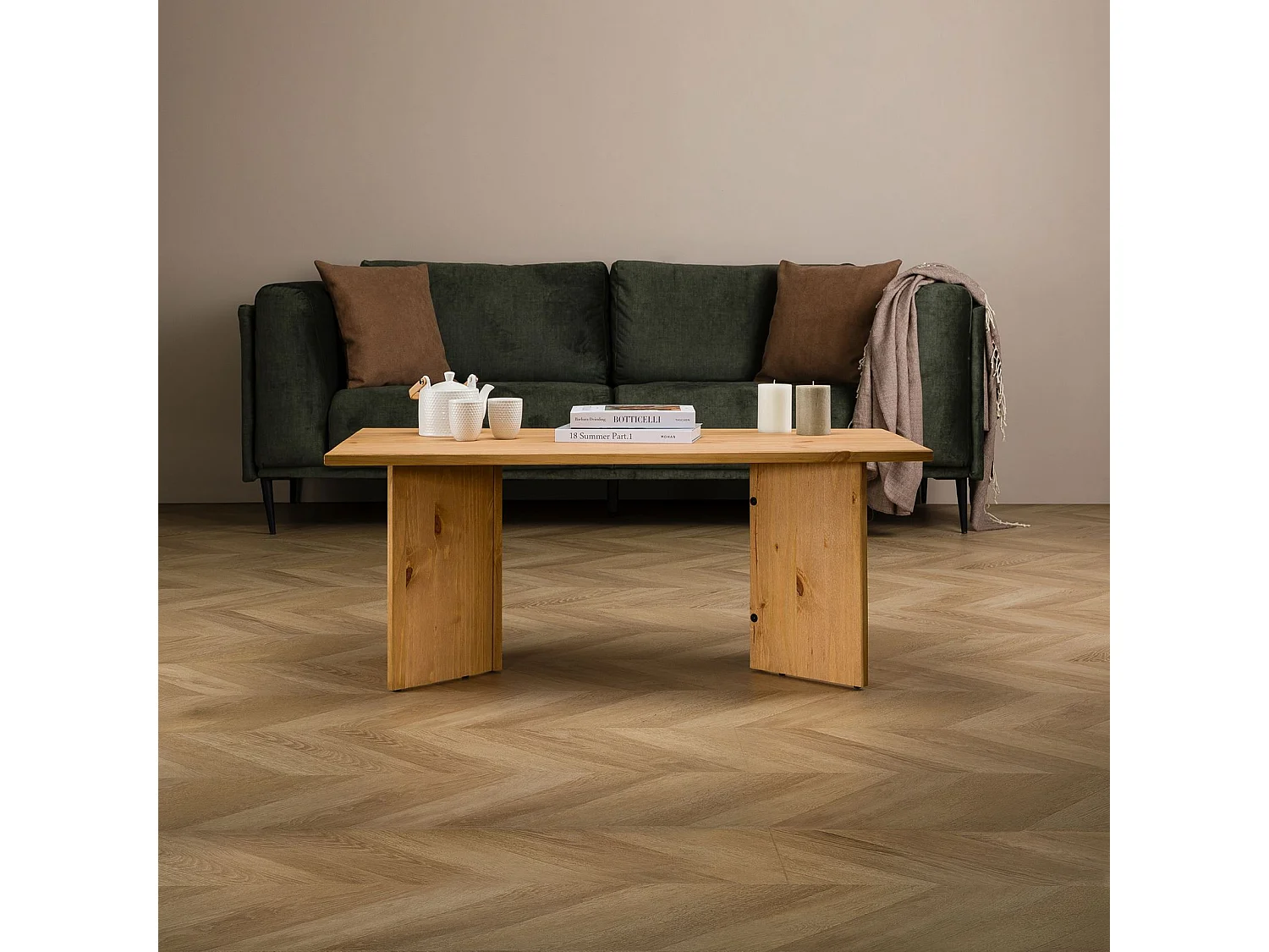 Table basse MESA pour salon en bois massif finition laquée, Design rectangulaire moderne, Pieds angulaires, 110 x 45 x 60 cm