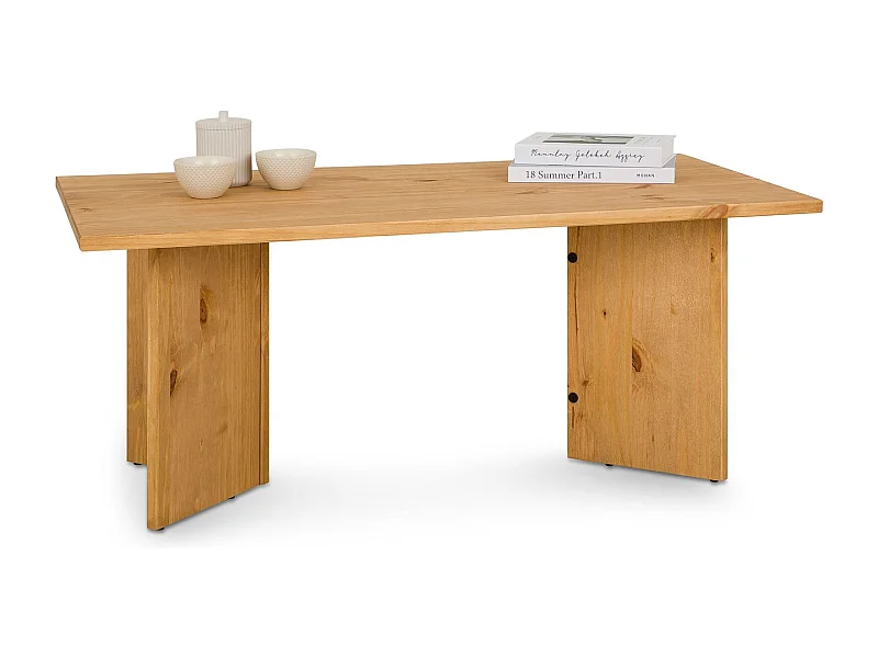 Table basse MESA pour salon en bois massif finition laquée, Design rectangulaire moderne, Pieds angulaires, 110 x 45 x 60 cm