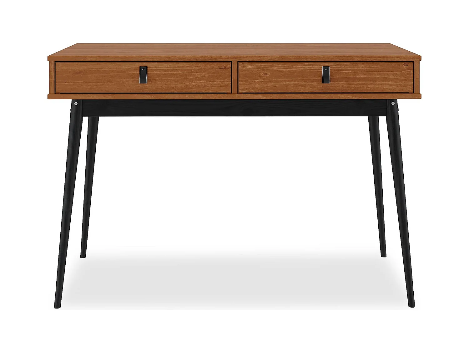 Bureau WANDA avec 2 tiroirs, en pin massif, Bureau en bois, Coloris châtaignier et noir