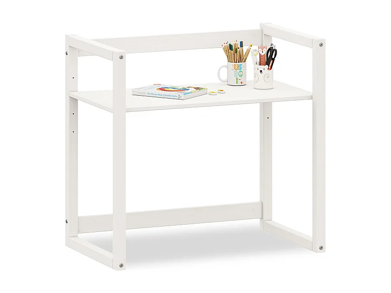 Bureau enfant SUZA réglable en hauteur 80 x 76 x 48 cm bois de pin massif, Bureau chambre enfant, 4 niveaux de hauteur, Blanc