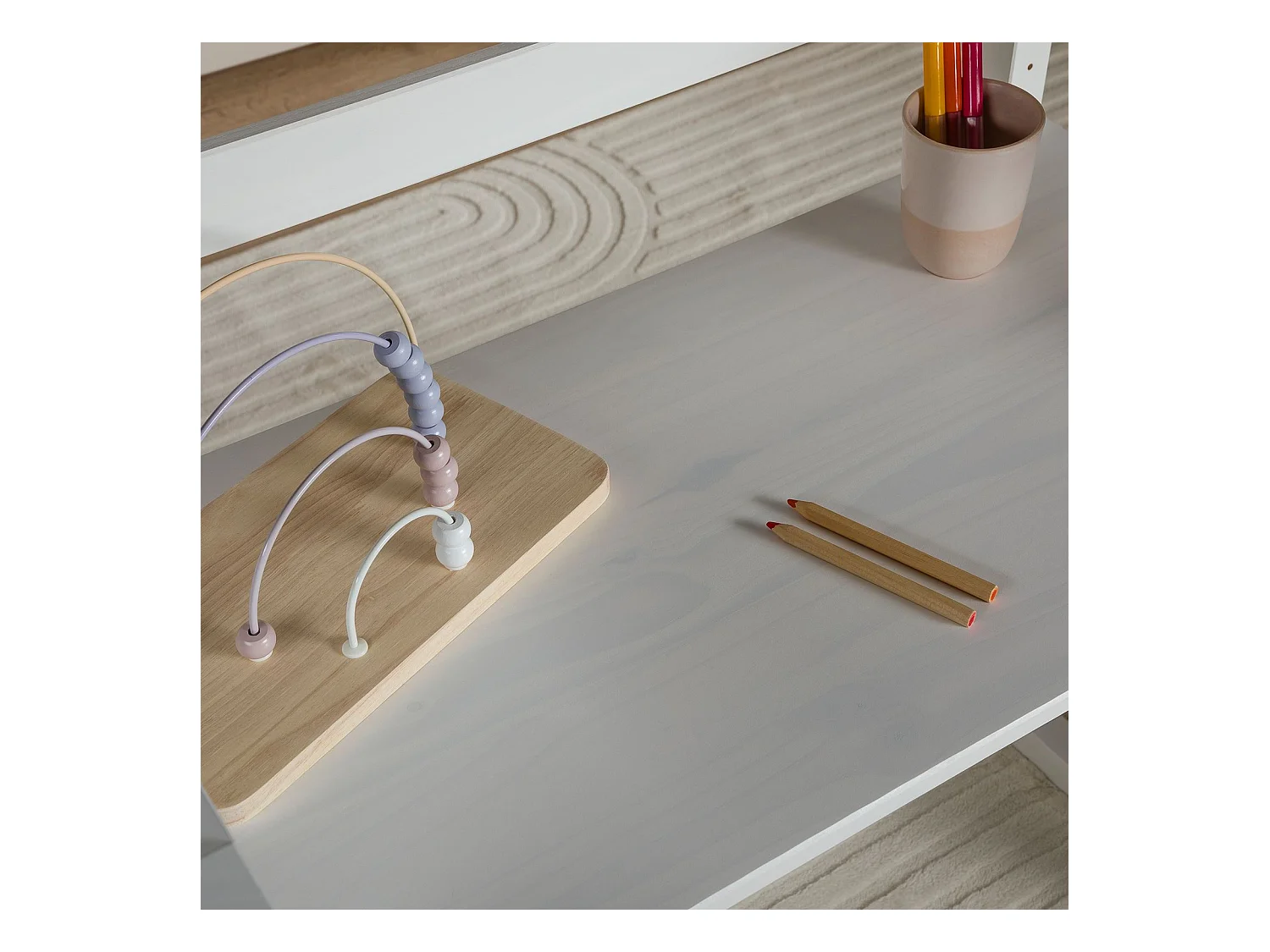 Bureau enfant SUZA réglable en hauteur 80 x 76 x 48 cm bois de pin massif, Bureau chambre enfant, 4 niveaux de hauteur, Blanc