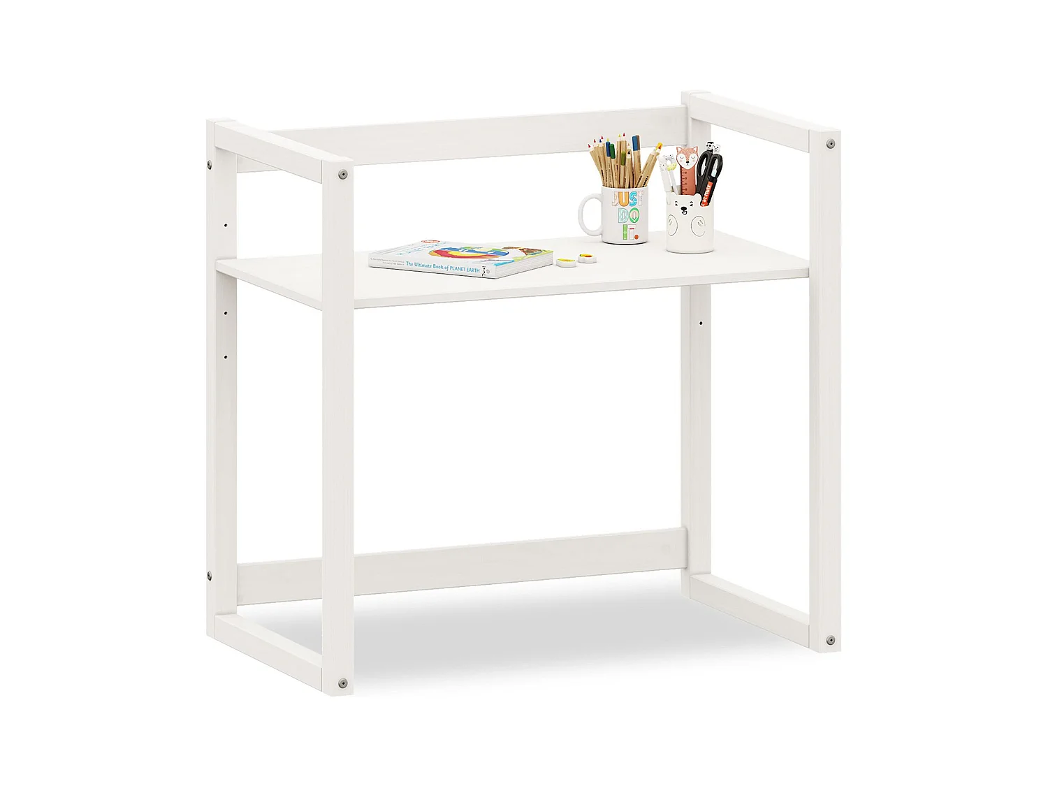 Bureau enfant SUZA réglable en hauteur 80 x 76 x 48 cm bois de pin massif, Bureau chambre enfant, 4 niveaux de hauteur, Blanc