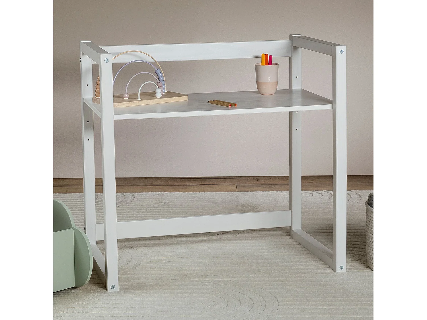 Bureau enfant SUZA réglable en hauteur 80 x 76 x 48 cm bois de pin massif, Bureau chambre enfant, 4 niveaux de hauteur, Blanc