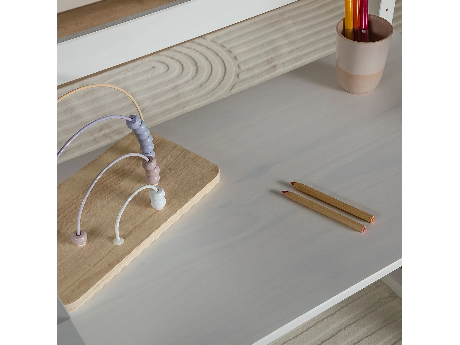 Bureau enfant SUZA réglable en hauteur 80 x 76 x 48 cm bois de pin massif, Bureau chambre enfant, 4 niveaux de hauteur, Blanc