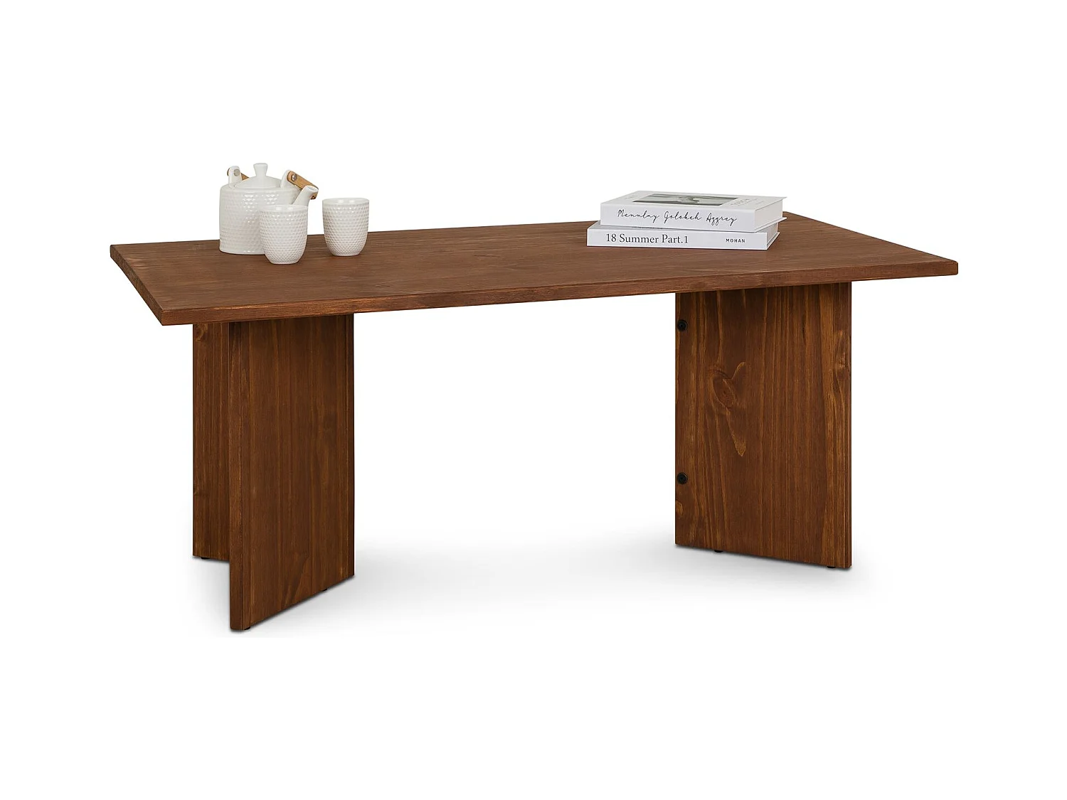 Table basse MESA pour salon en bois massif brun foncé, Design rectangulaire moderne, Pieds angulaires, 110 x 45 x 60 cm