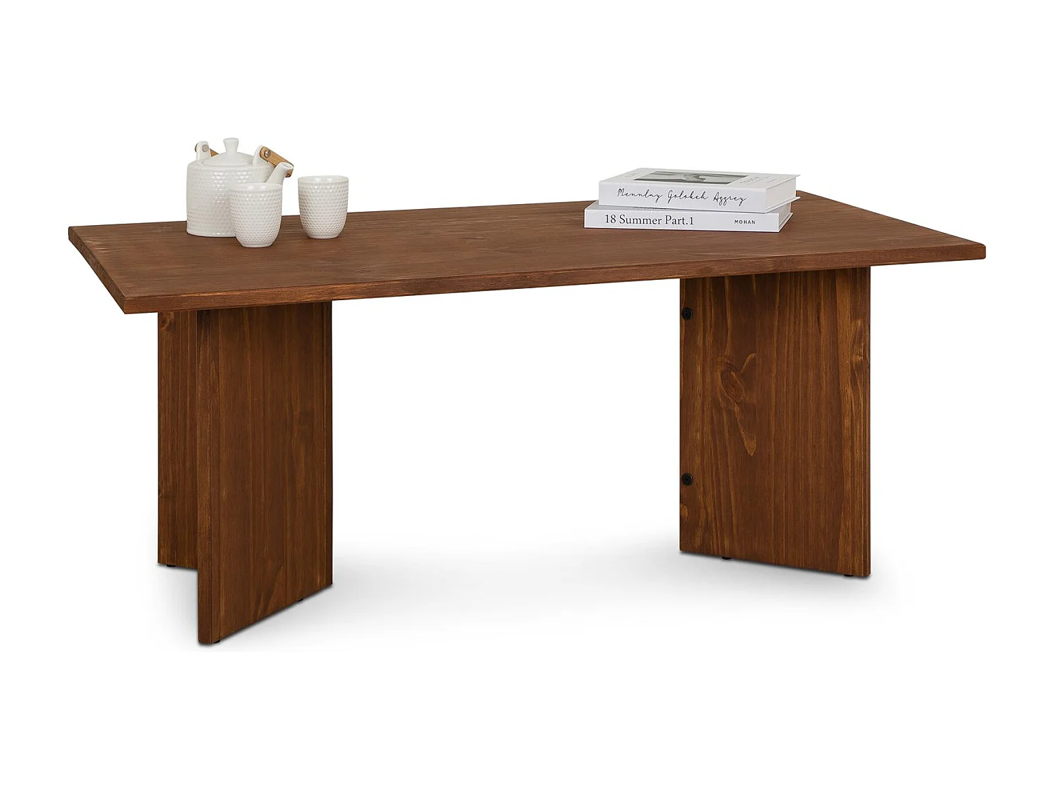Table basse MESA pour salon en bois massif brun foncé, Design rectangulaire moderne, Pieds angulaires, 110 x 45 x 60 cm