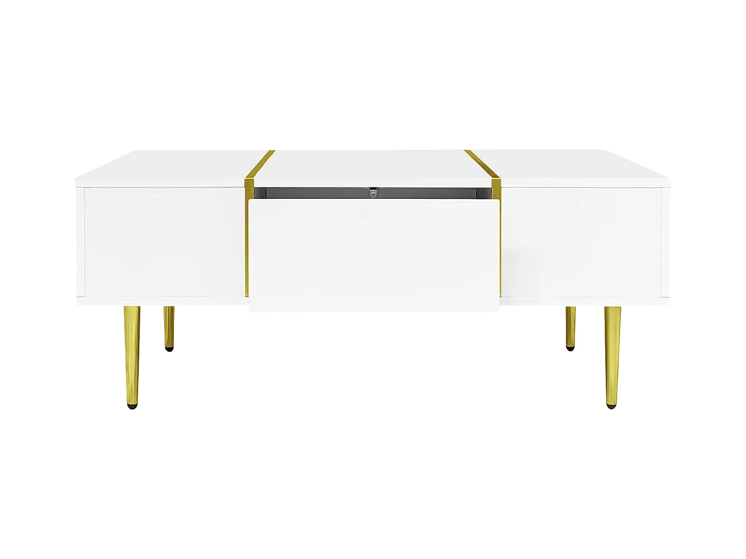 Table basse blanche avec 2 tiroirs de rangement et pieds dorés - pour salon et bureaux