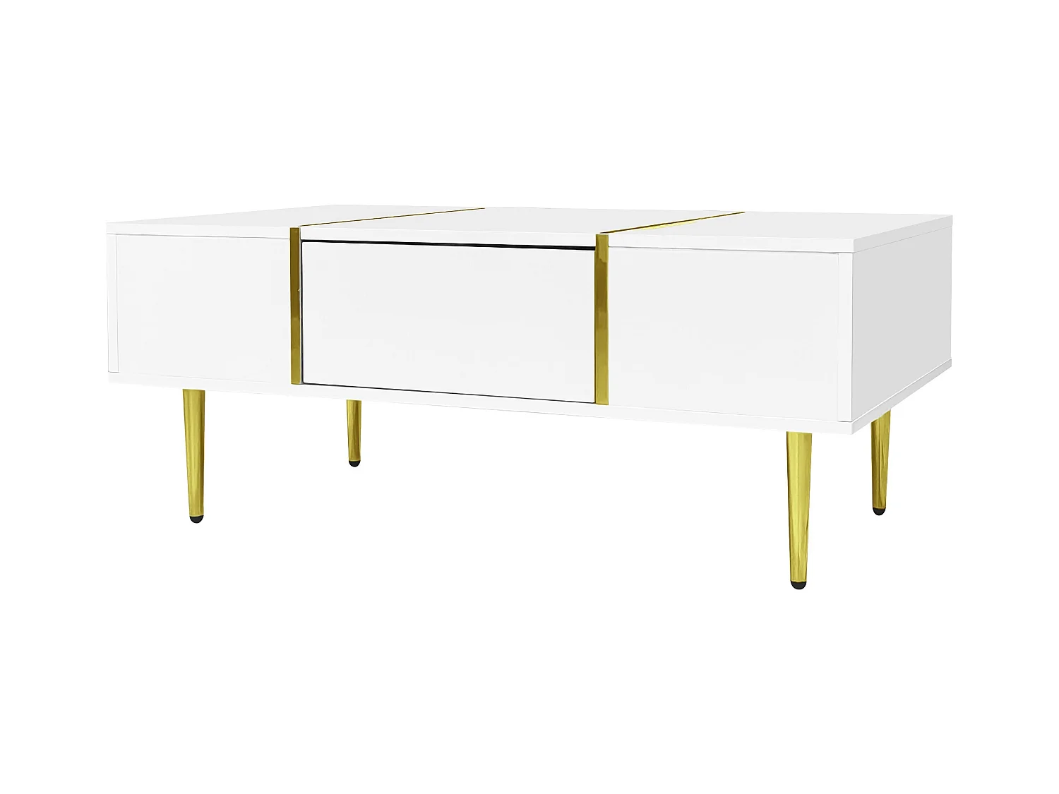 Table basse blanche avec 2 tiroirs de rangement et pieds dorés - pour salon et bureaux