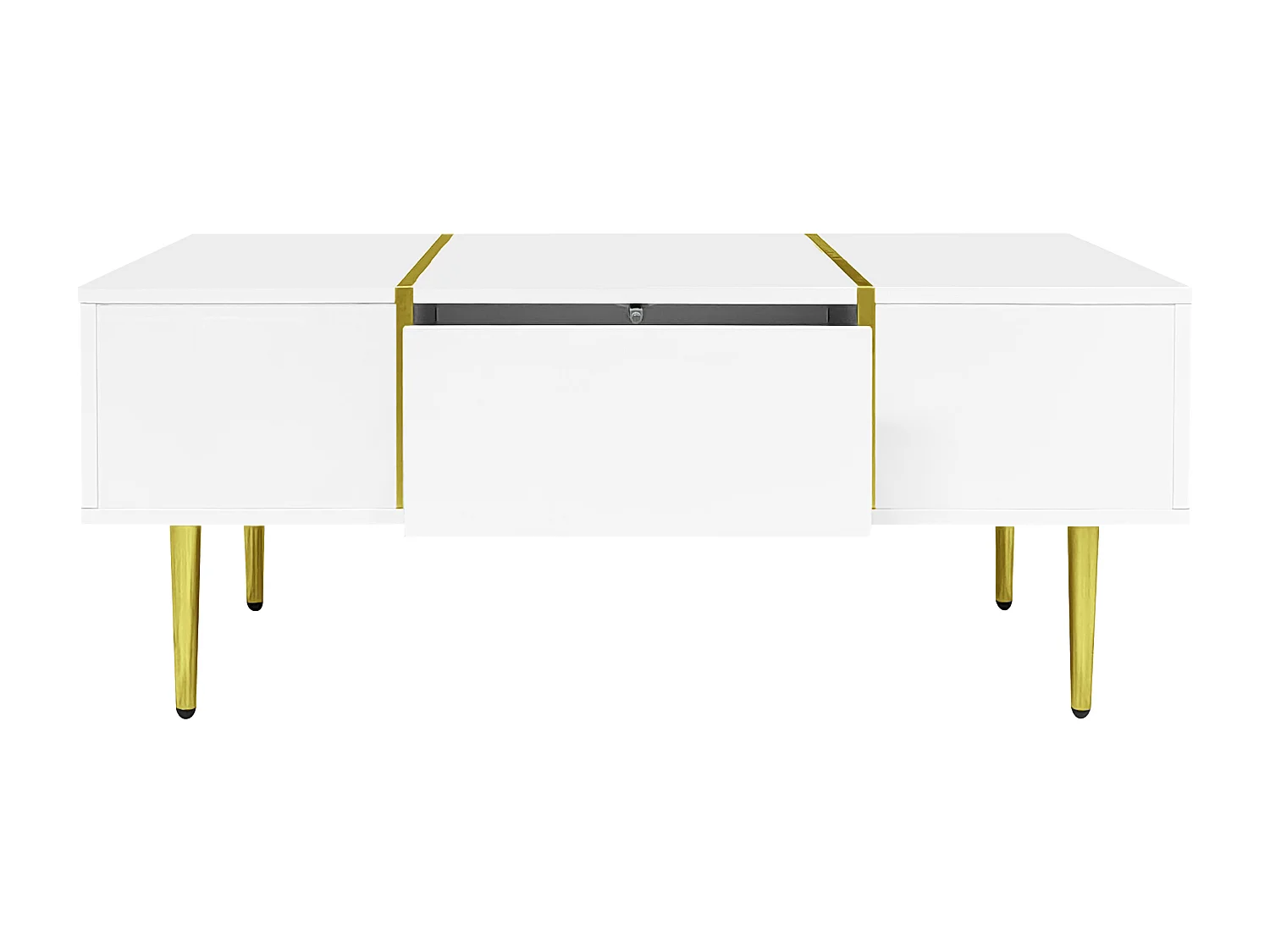 Table basse blanche avec 2 tiroirs de rangement et pieds dorés - pour salon et bureaux