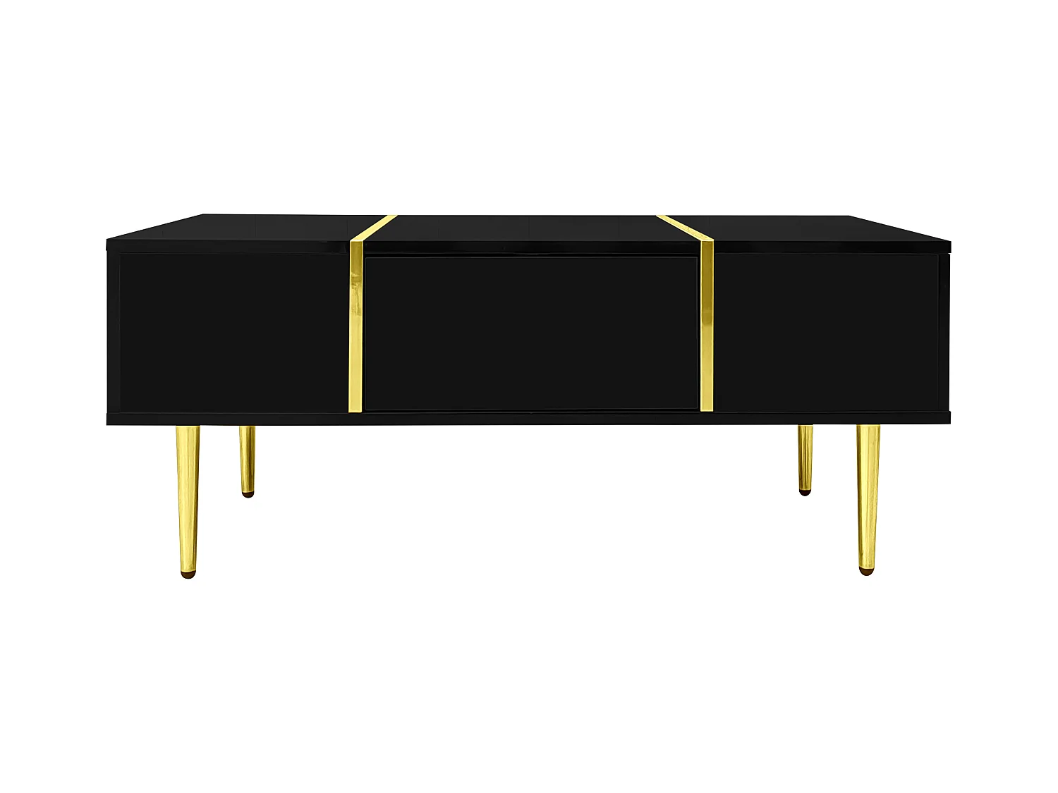 Schwarzer Couchtisch mit 2 Aufbewahrungsschubladen und goldenen Beinen - für Wohnzimmer und Büro