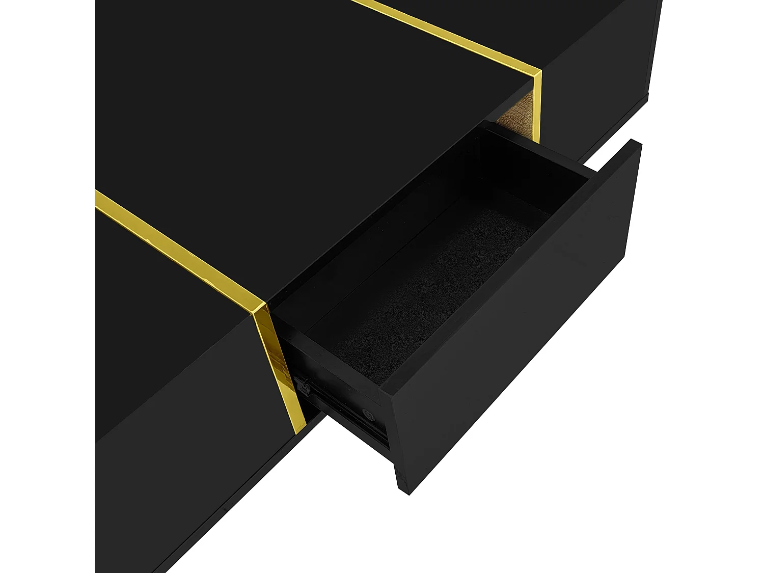 Table basse noire avec 2 tiroirs de rangement et pieds dorés - pour salon et bureaux