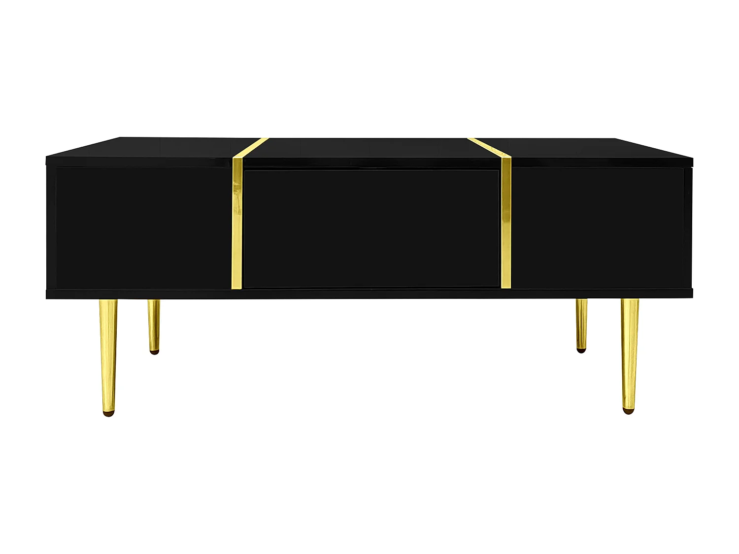 Table basse noire avec 2 tiroirs de rangement et pieds dorés - pour salon et bureaux