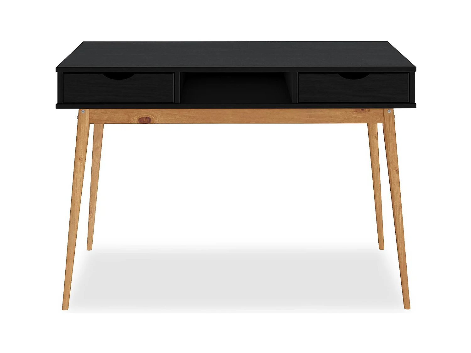 Bureau STEFANO en pin massif avec 2 tiroirs et 1 niche intégrée lasuré noir/chêne