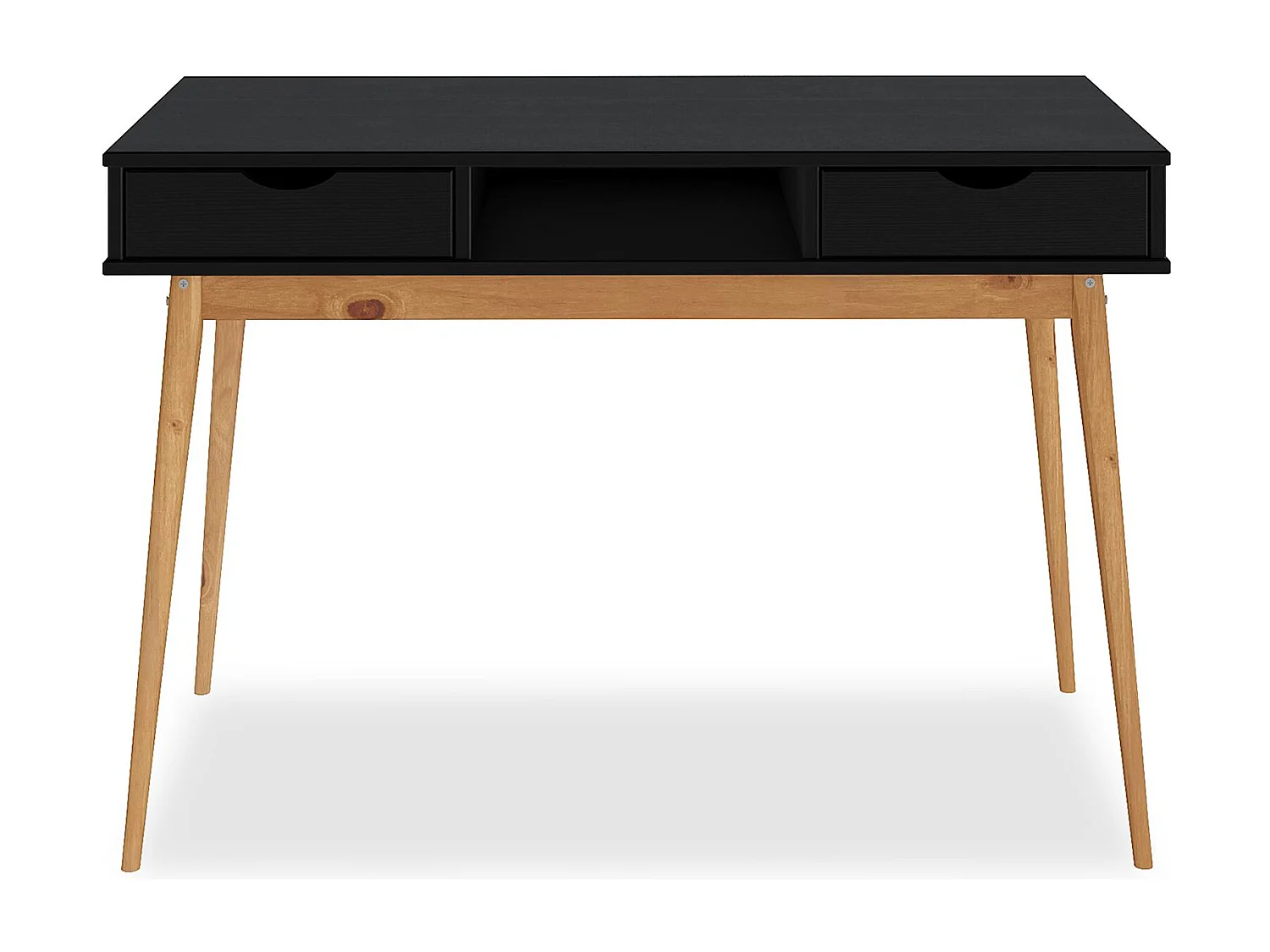 Bureau STEFANO en pin massif avec 2 tiroirs et 1 niche intégrée lasuré noir/chêne