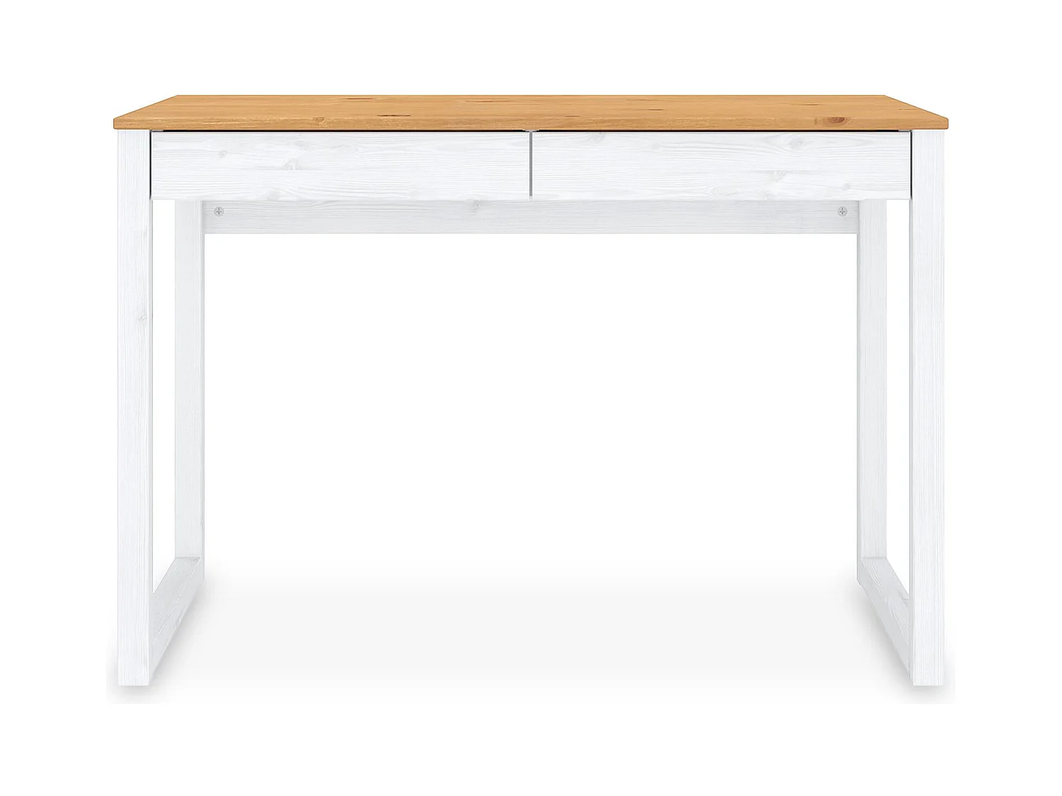 Bureau en bois avec 2 tiroirs NOAH, design scandinave, en pin massif coloris blanc et chêne