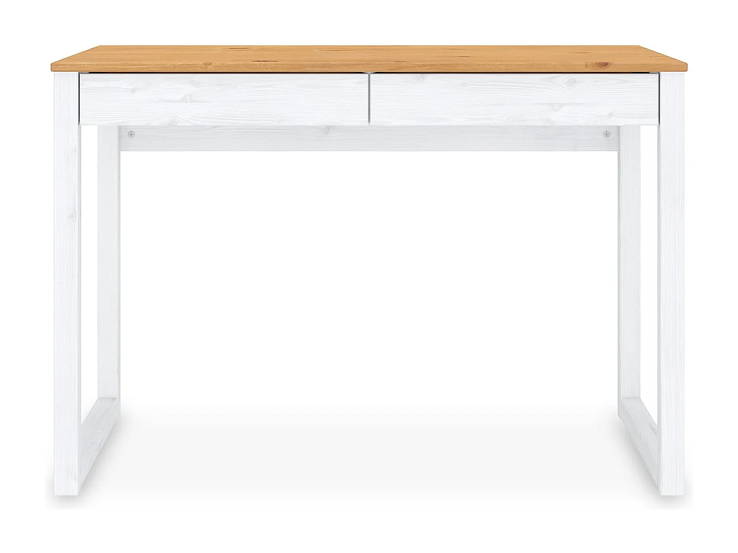 Bureau en bois avec 2 tiroirs NOAH, design scandinave, en pin massif coloris blanc et chêne