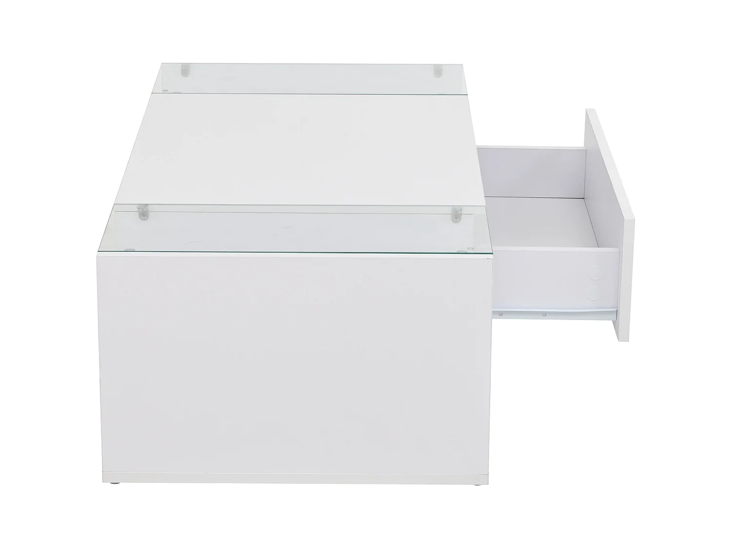 Table basse blanc avec 1 tiroir de rangement et étagères ouvertes, éclairage LED - pour salon