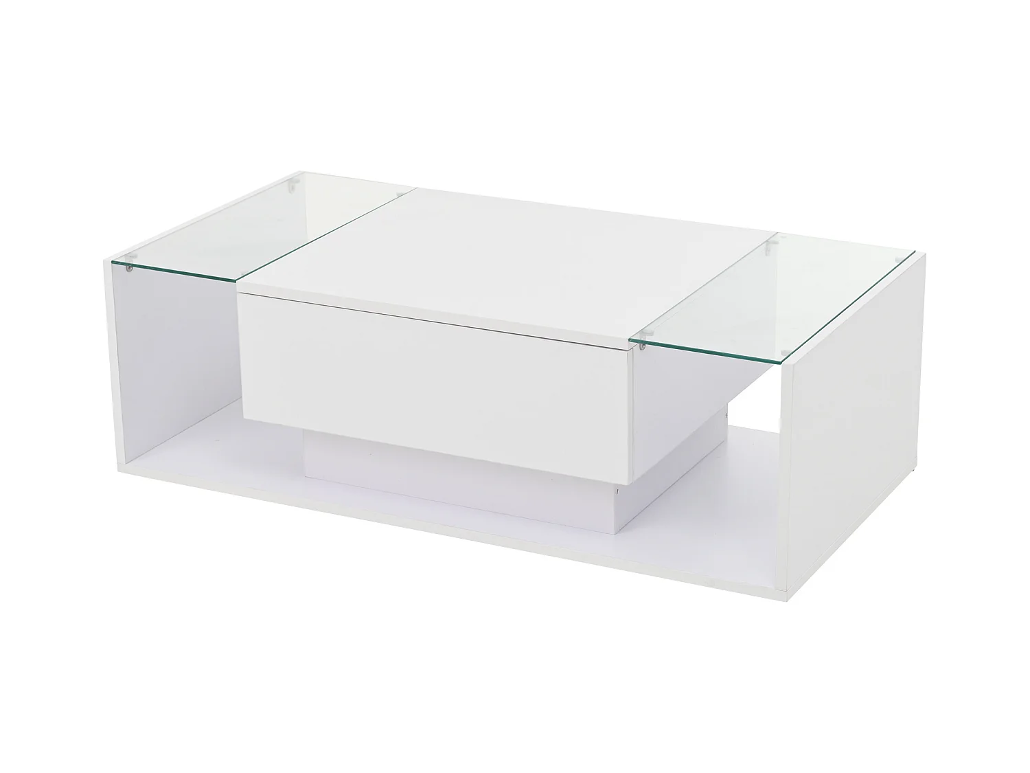 Table basse blanc avec 1 tiroir de rangement et étagères ouvertes, éclairage LED - pour salon