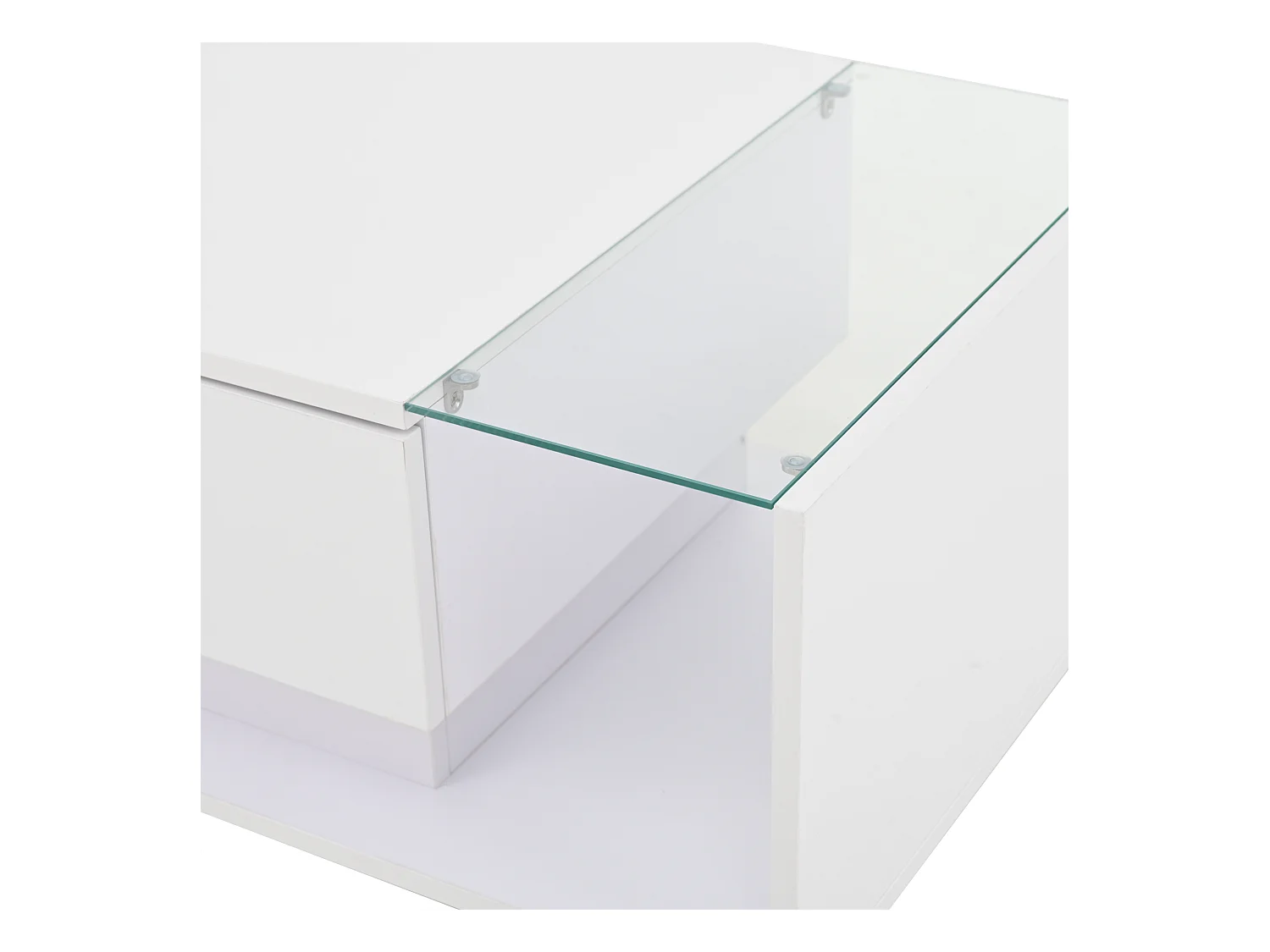 Table basse blanc avec 1 tiroir de rangement et étagères ouvertes, éclairage LED - pour salon